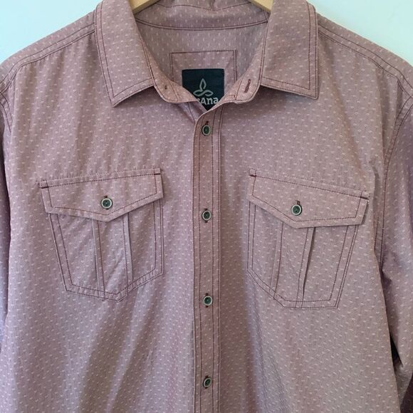 Prana Pink/Beige “Dusty Rose” & White Pattern Casual Button Down Shirt - Picture 3 of 7